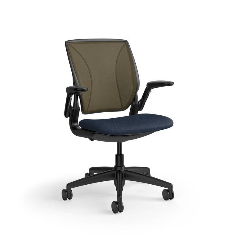 Fauteuil de travail ergonomique avec dossier en graine de coquelicot World ML World, Noir, Brown Mesh, TISSU BLEU ARDOISE