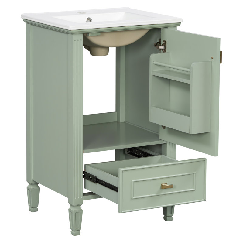 Meuble-lavabo de salle de bain de 51 cm avec lavabo en céramique, Vert