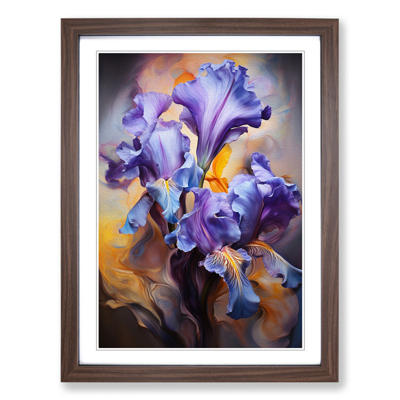 Iris Flower Modern - Single Picture Frame Print on Wood, Walnut Framed, 46cm H x 34cm W x 2cm D