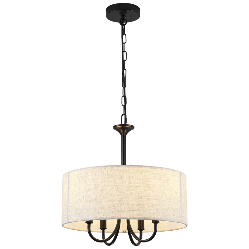 Cruce 8 - Light 21.65'' Drum Chandelier With Off-white Linen Fabric Shade, Dining Room Light Fixtures Over-table, Modern Farmhouse Chandeliers For Bedroom Foyer Living Room Entryway Kitchen, Drum-pendant-light