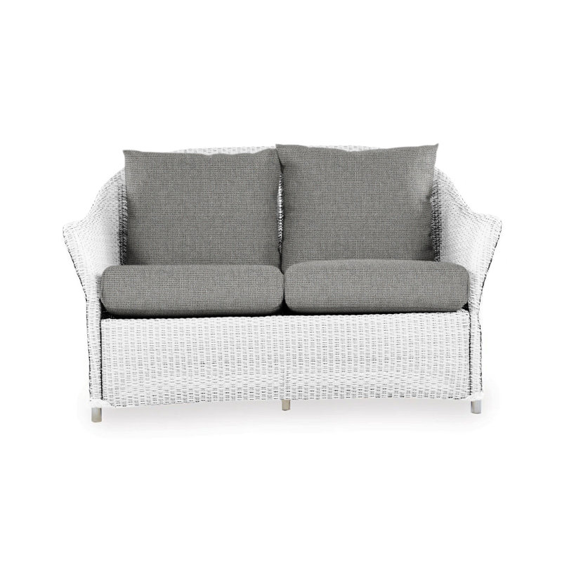 Weekend Retreat Outdoor 2 - Seat Loveseat, White, Bamboo Bay Sky