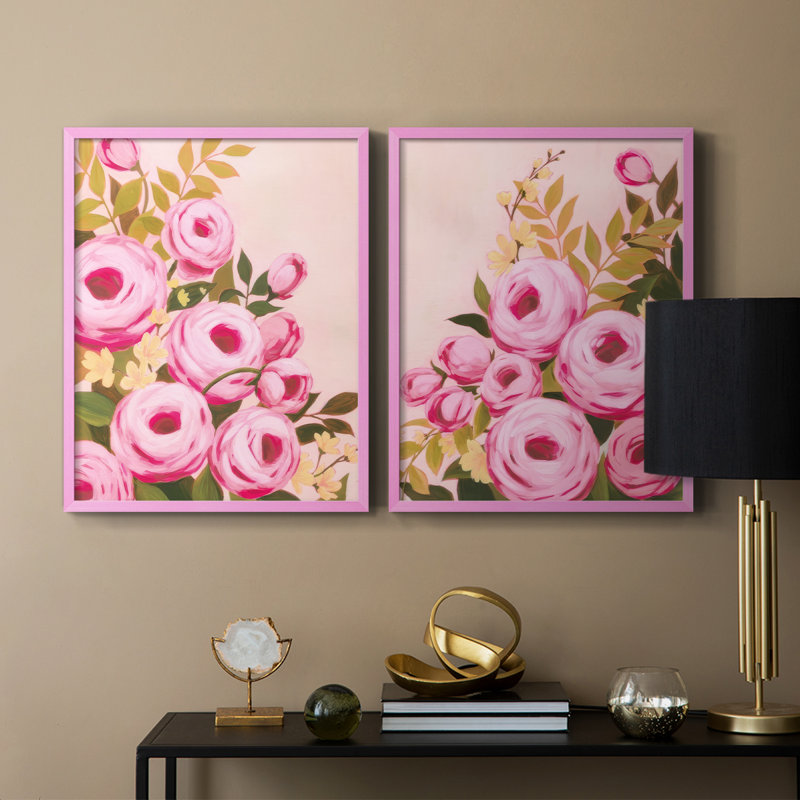 «Vibrant Roses I», reproduction encadrée de qualité supérieure - prête à être accrochée - aucun clou requis - aucun clou requis