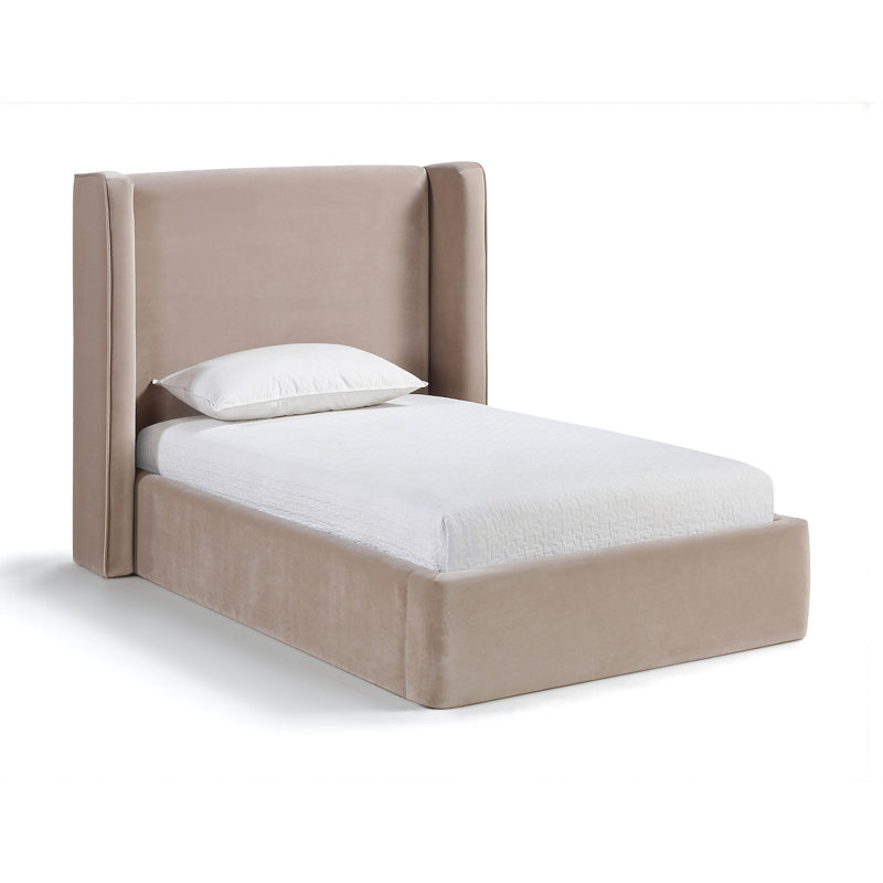 Kendall Wanaque Velvet Upholstered Bed, Taupe Velvet, Twin