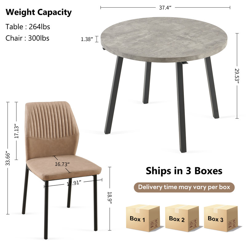 37-Inch Round Table With 4 Chairs, Beige