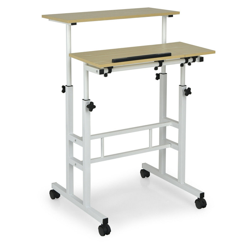 Linco Adjustable Metal Base Standing Desk, Beige/White