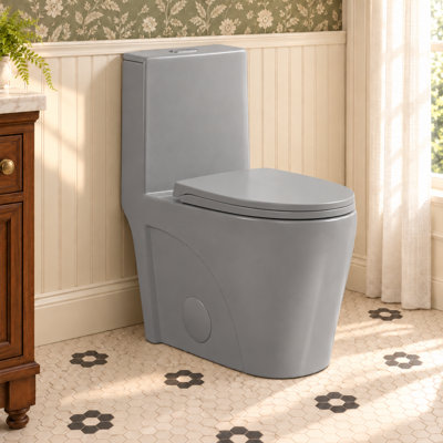  Toilette allongée une pièce à double chasse 1,1 / 1,6 GPF avec siège confort ADA de 17,13 po de hauteur, surface vitrée en céramique (siège à fermeture en douceur incluse), gris clair