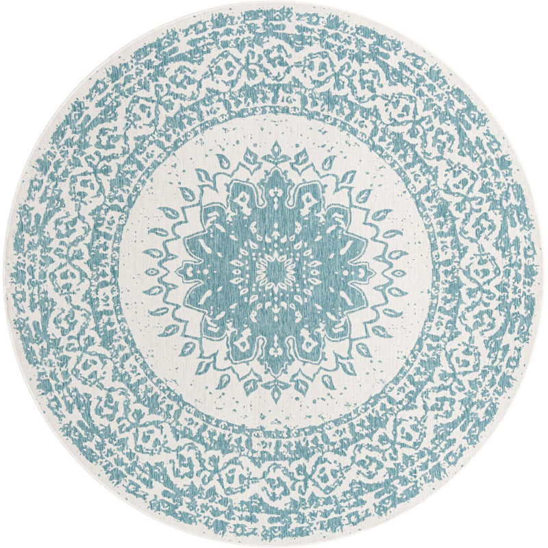Contemporary Hintz Area Rug Aqua Color, Round 10'