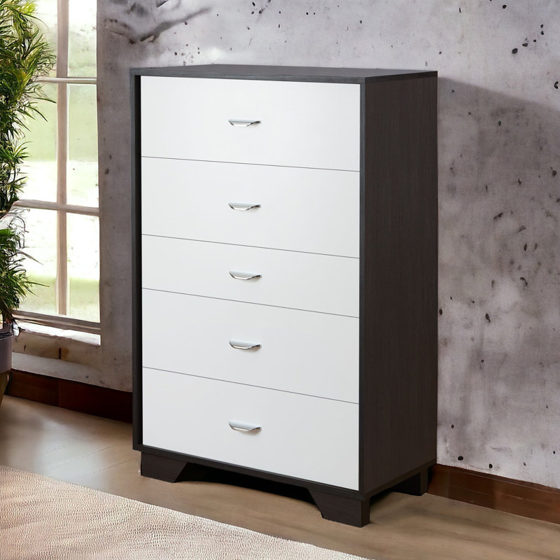 Commode 5 tiroirs blanche et espresso