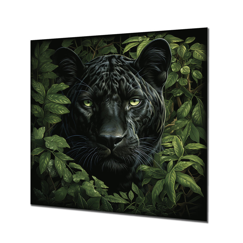 «Foliage Stake Panther» - art mural animalier en panthère, H 16 po x l 16 po