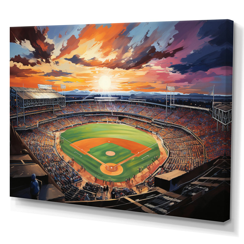 Abstrait Baseball Stadium V - Stades, art mural, H 16 po x l 32 po x P 1 po, Toile tendue