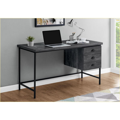 Bureaux, bureau d'ordinateur de 55 po avec tiroirs de rangement, métal noir stratifié gris moderne | Gris | Panneau de particules