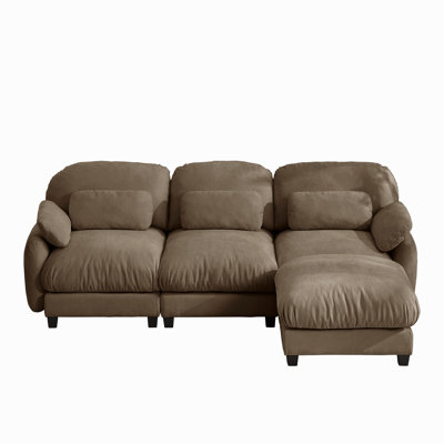 Ensemble de canapé modulaire en L à 3 places avec repose-pieds mobile en forme de L, siège profond en chenille moelleuse, combinaison libre flexible pour le salon familial