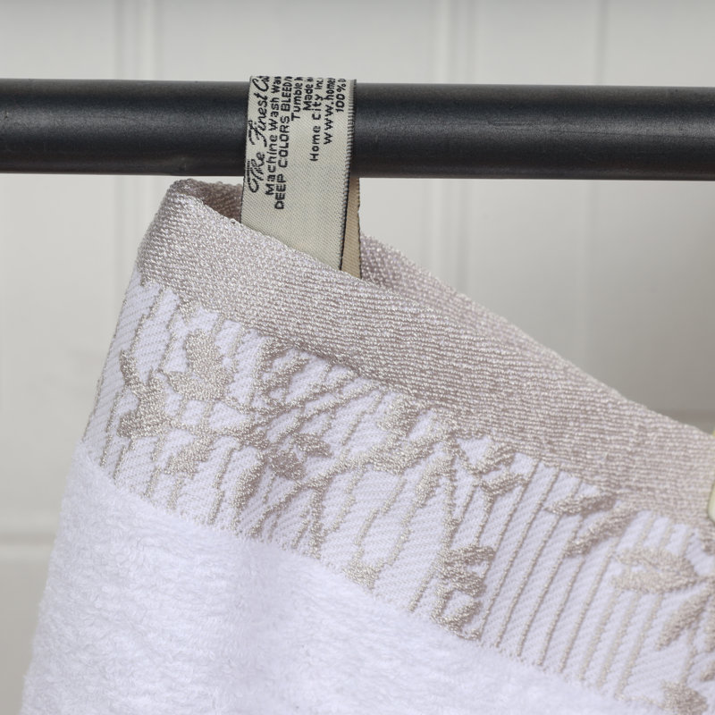 Carinna Cotton Medium Weight Floral Jacquard Border Assorted Bathroom Towel Set, White, 3 Piece Towel Set