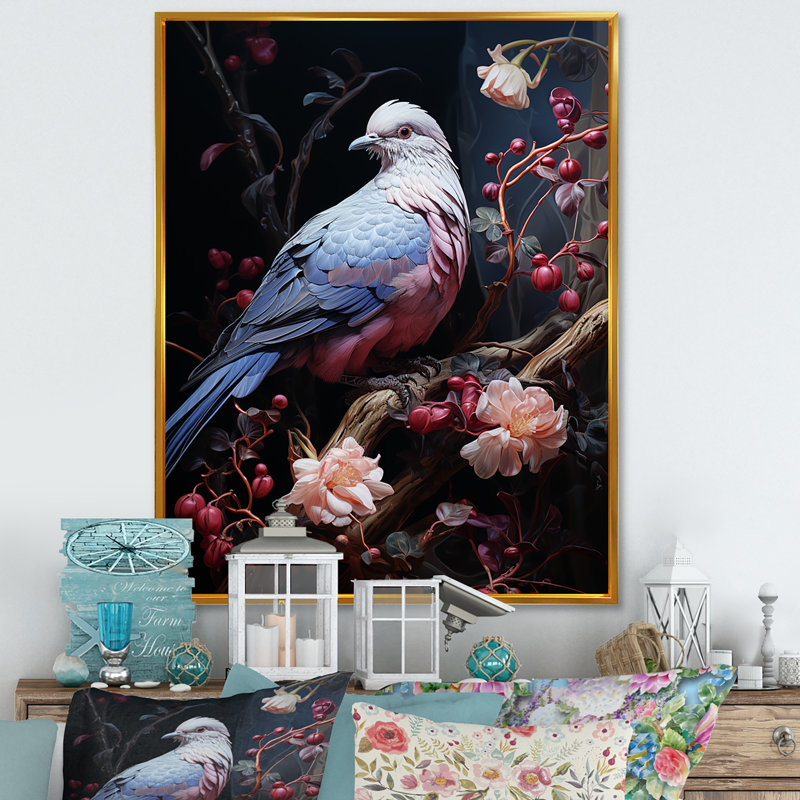 Dove Reverie I - art mural colombe, Cadre flottant doré, H 20 po x l 12 po x P 1 po