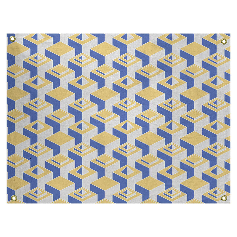 Tapisserie, H 26 po x l 36 po, Jaune/bleu