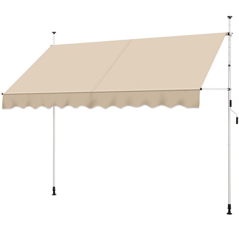 118" L Manual Retractable Awning For Patio Balcony Courtyard, Beige, 118" H x 118" W x 47.2" D