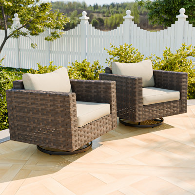 Swivel Rocking Patio Wicker Chairs with Cushions Set of 2
