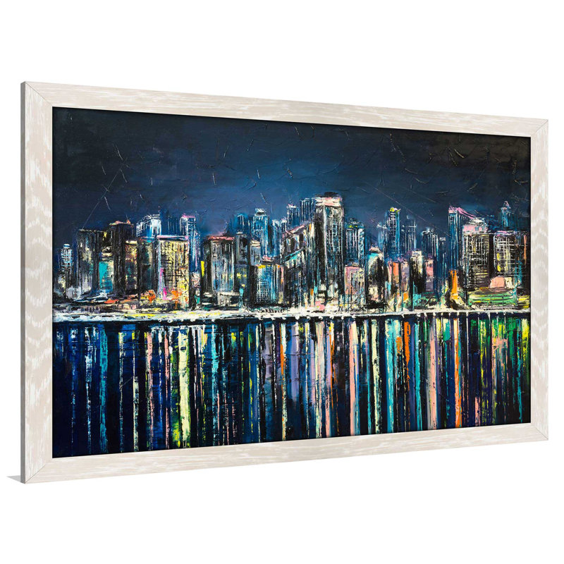 «Night Magic City», reproduction encadrée, H 21,5 po x l 27,5 po x P 0,75 po, Cadre crème délavé