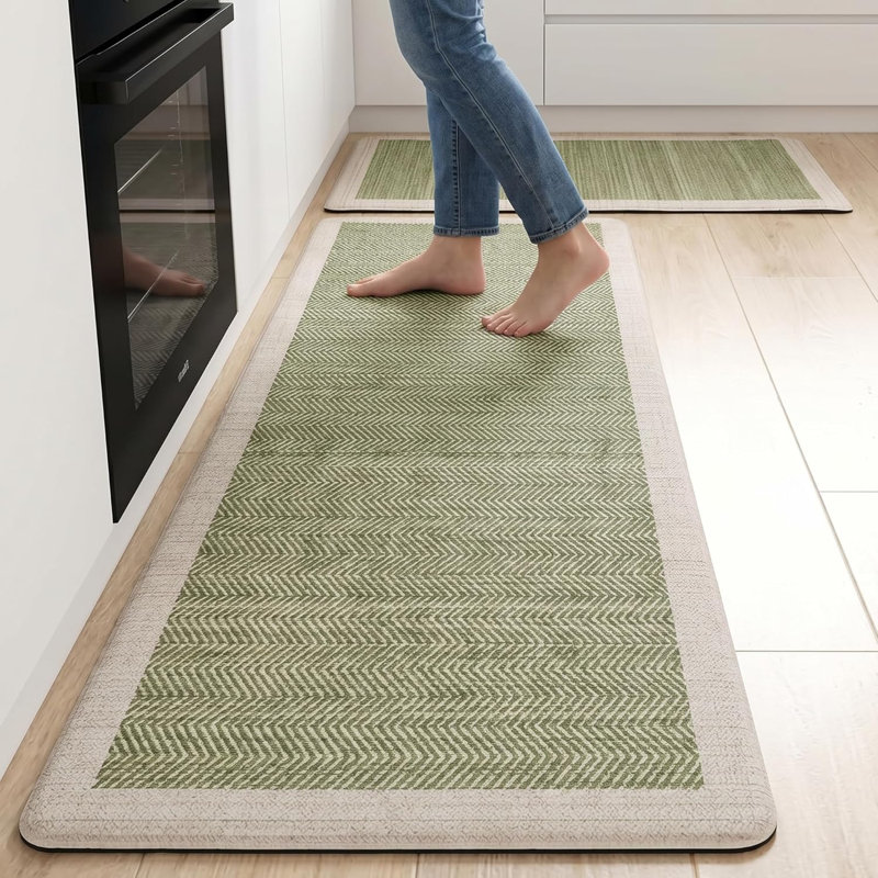 Ensemble de 2 tapis de cuisine Sage Green Boho Elegance, anti-fatigue, imperméables et antidérapants