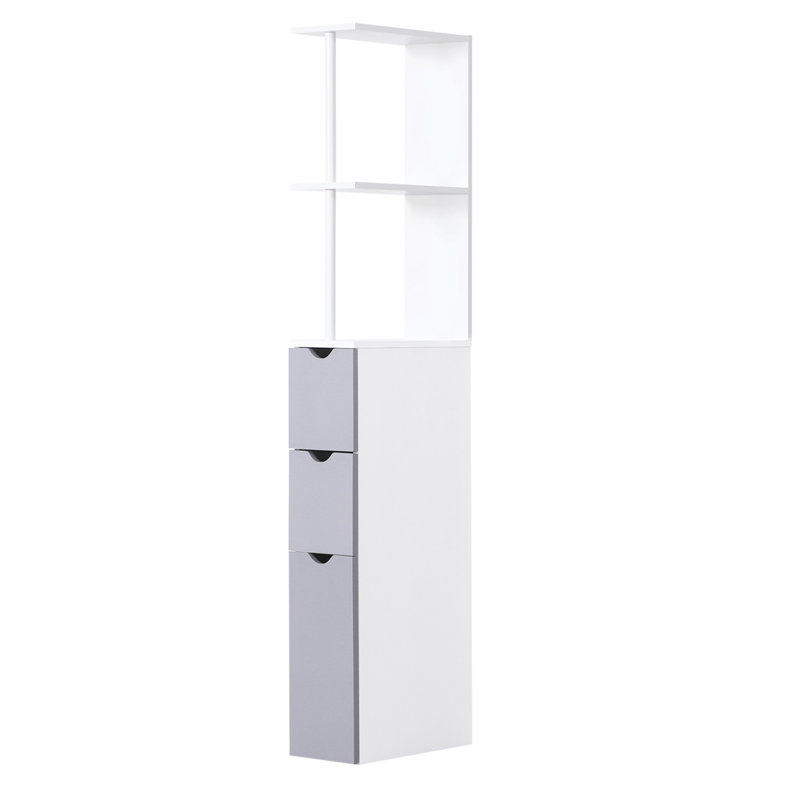 HOMCOM 54" Tall Bathroom Storage Cabinet, Freestanding Linen Tower with 2-Tier Shelf and Drawers, Narrow Side Floor Organizer, White