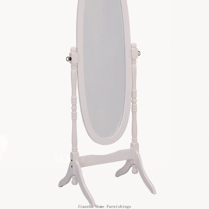 59.25 Inch Tall Standing Wooden Floor Mirror, Oval White Finish