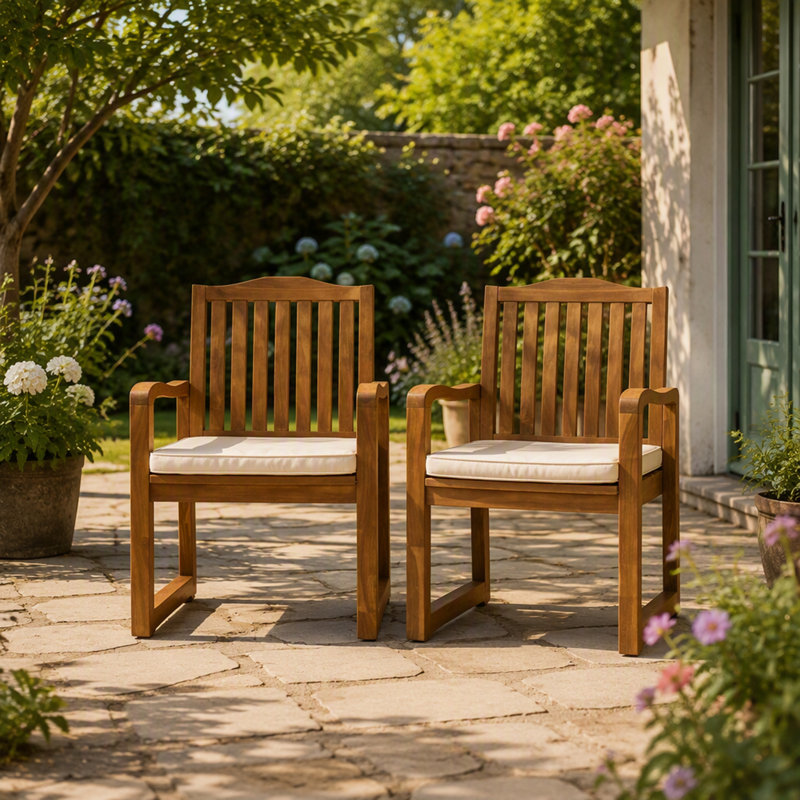 Chaises de salle à manger d'extérieur durables en bois d'acacia avec coussins, parfaites pour le patio et le jardin
