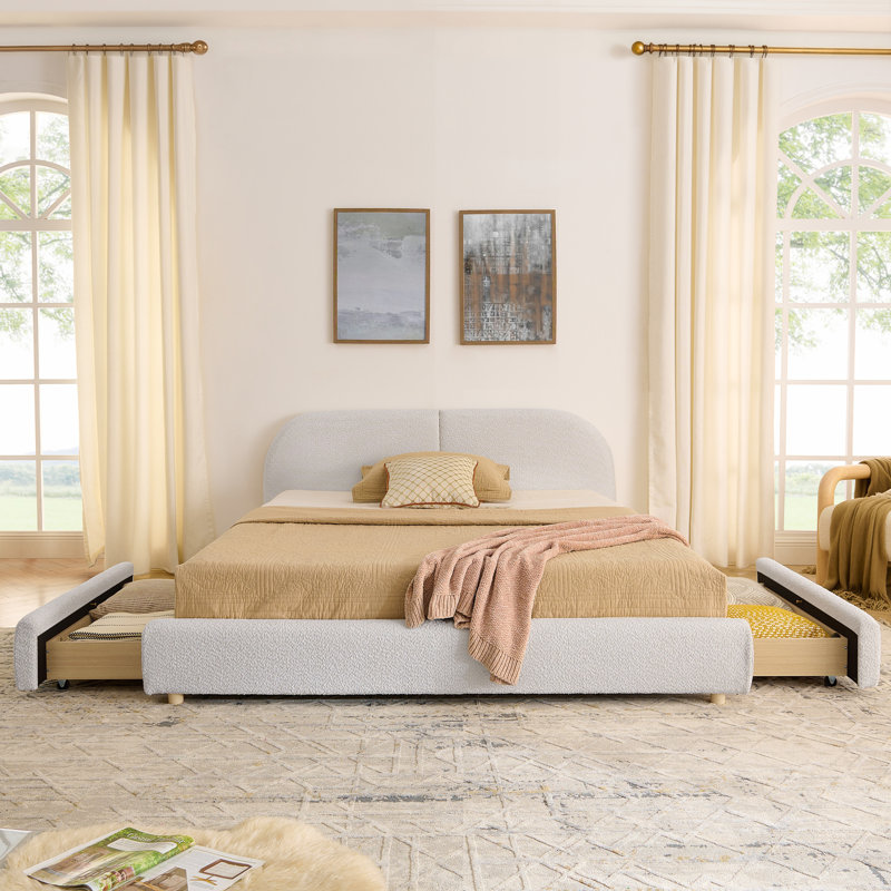 Lit de style moderne et minimaliste, Beige, Grand lit