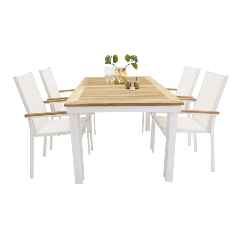 Navya 4 - Person Teak Patio Dining Set with Extendable Rectangular Table