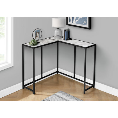 Accent Table, Console, Entryway, Narrow, Corner, Living Room, Bedroom Marble Look Laminate Metal, Contemporary, Modern