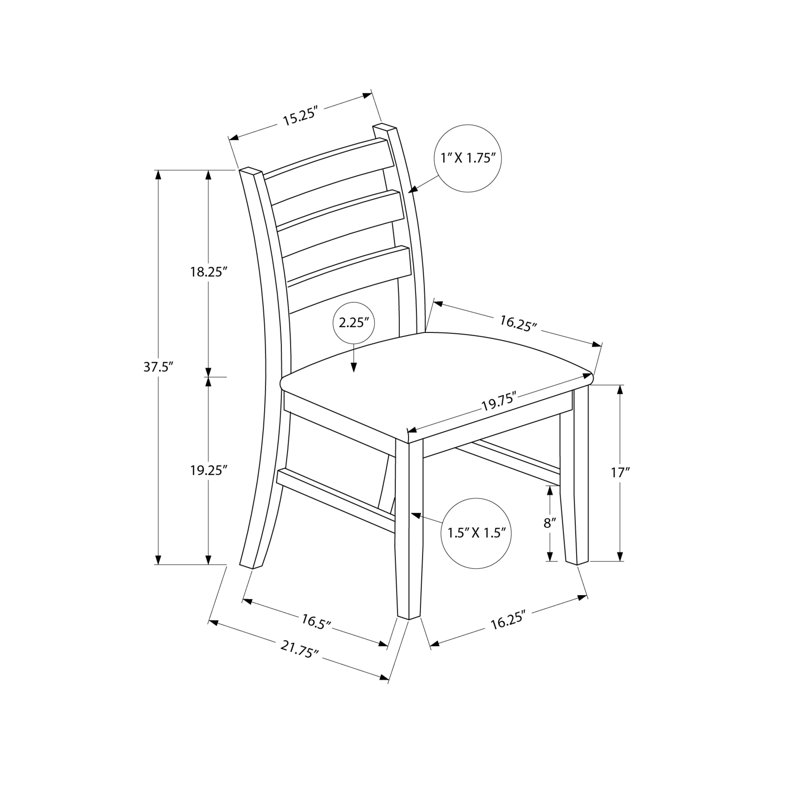 Ensemble de 2 chaises de salle à manger rembourrées de style transitionnel avec aspect en cuir noir et pieds en bois massif brun, hauteur de 37,5 po
