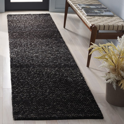 Natura 425 Handwoven Wool/Cotton/Polyester No Pattern Indoor Use Only Rug in Black/Gray