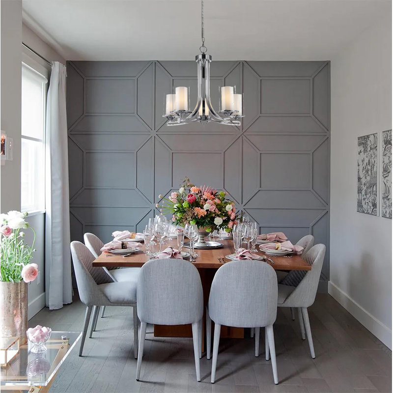 5-Light Silver Chandelier With Clear Glass Shades