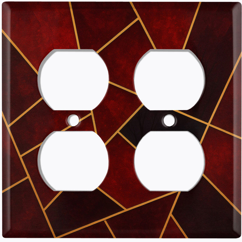 Couvercle de plaque d'interrupteur en métal; Motif de carreaux rouges - rectangle 2 bandes US standard, Prise double # 9
