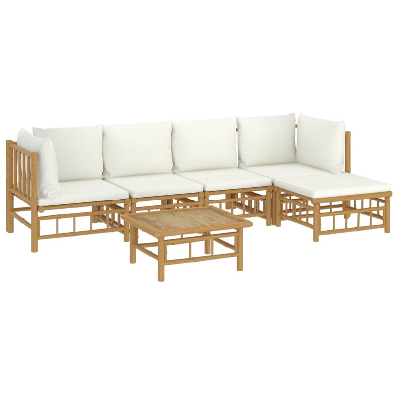 Garden Lounge Set Cream White Bamboo Polyester Medium Modular Outdoor Sofa Set