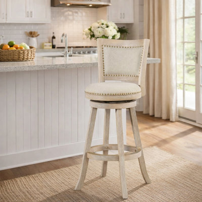 Falken Swivel Upholstered Linen Counter Stool with Solid Wood Frame