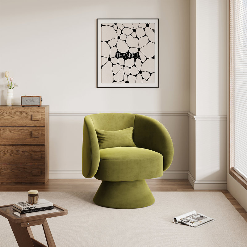 Fauteuil demi-tonneau pivotant Modern, Velours vert olive