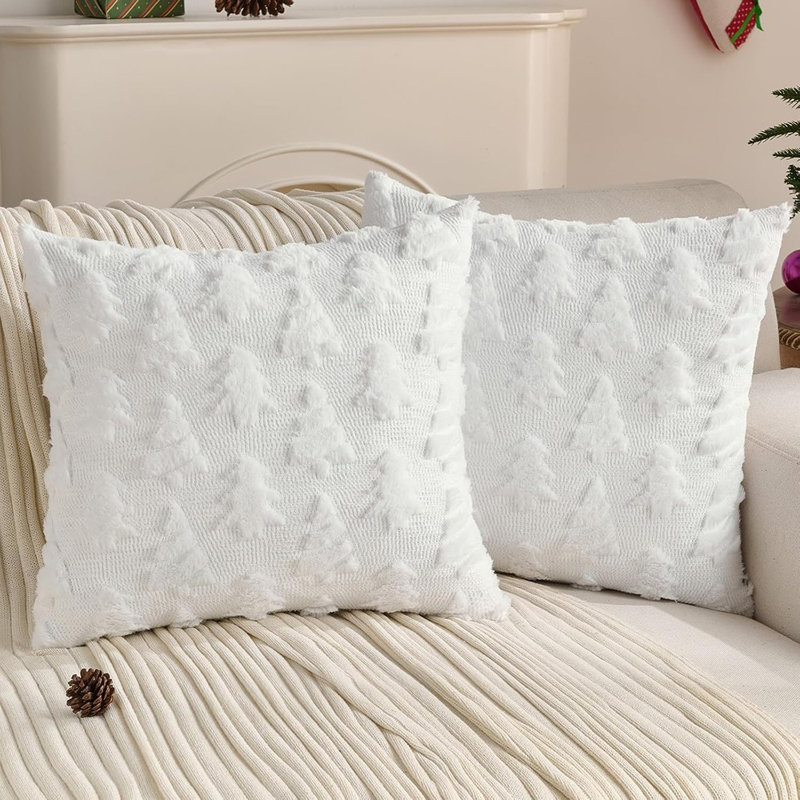 Housses de coussin d'arbre de Noël (ensemble de 2) - blanc - 18 po x 18 po / Tissu doux et moelleux / Décoration de Noël