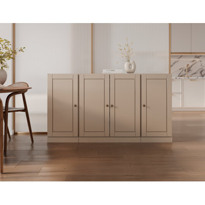 Buffet 100% bois massif 65 "avec portes solides, 2 tiroirs et tablettes réglables