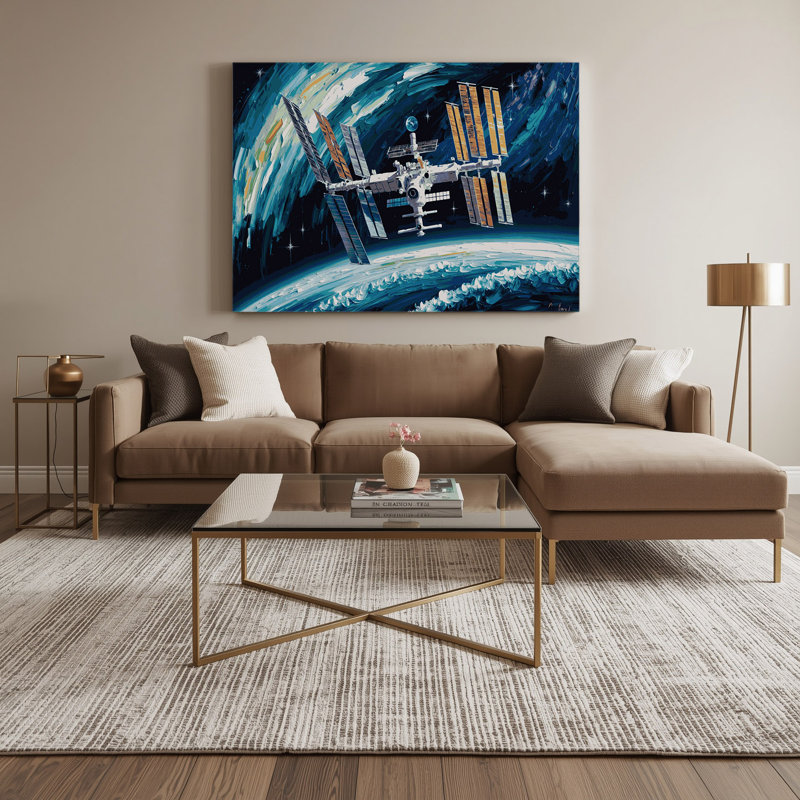 Art mural sur toile bleue, "Space International Space Station", H 20 po x l 30 po