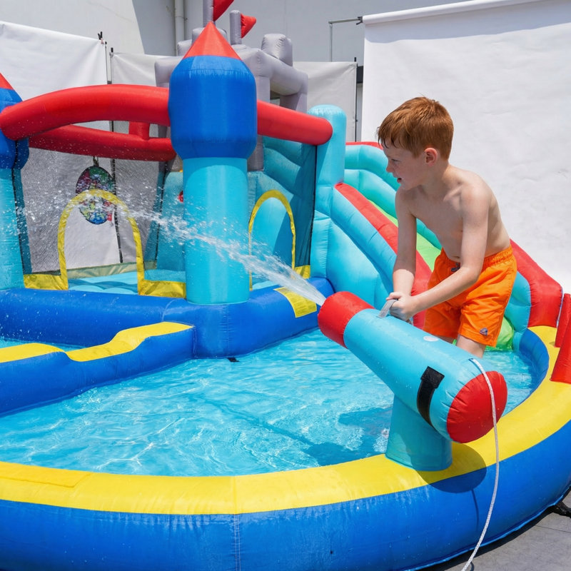 Multi-Function Castle Water Park Inflatable Bounce House With Water Cannons & Climbing Wall
