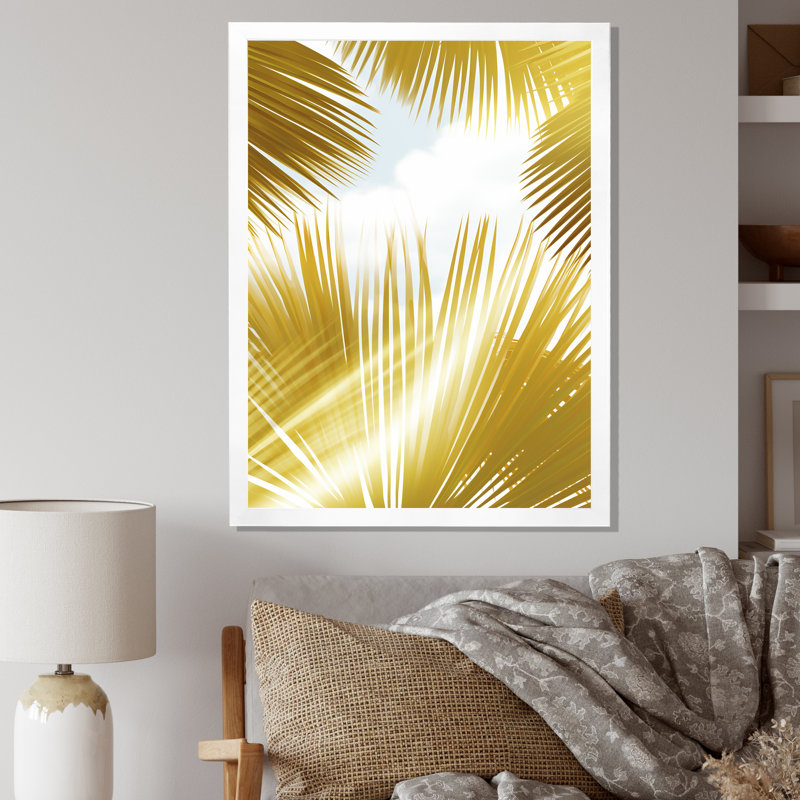 «Tropical Golden Palm Leaves», reproduction sur toile, H 32 po x l 16 po x P 1 po, Cadre simple blanc