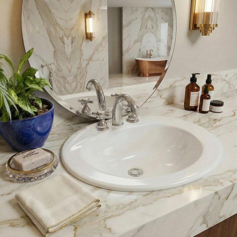 Nantucket Sinks Great Point 17.25'' White Vitreous China Oval Bathroom Sink with Overflow, Centerset Faucet