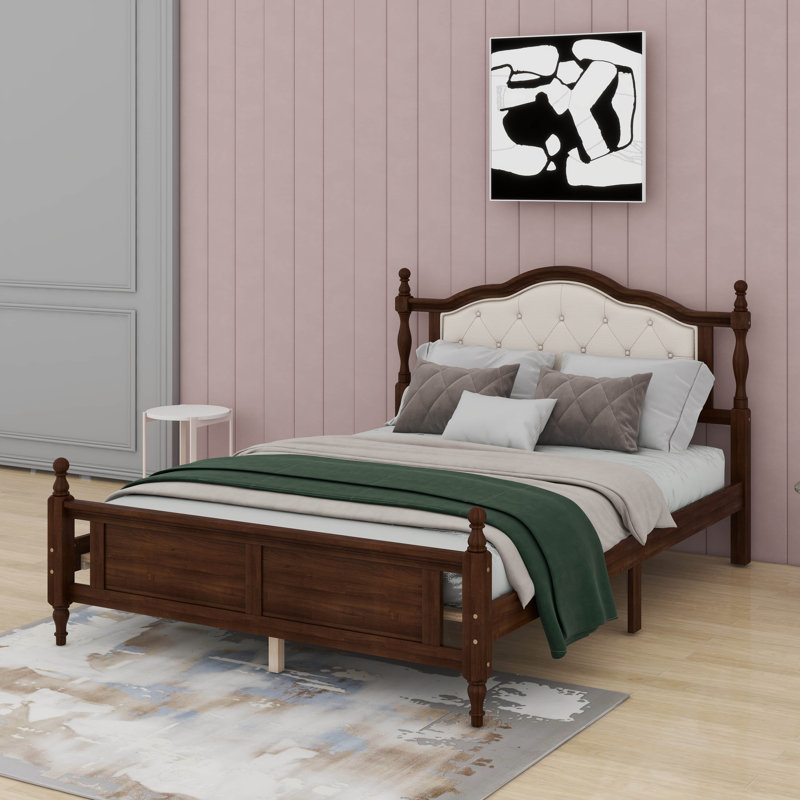 Base de lit en bois grand lit, lit plateforme transitionnel, Classic Cherry/Yellow