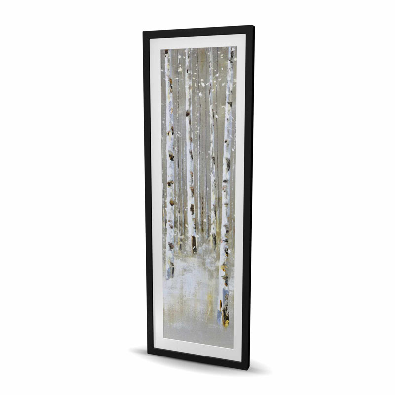 «Birch Forest by Winter - Modern Holidays», reproduction d'art encadrée