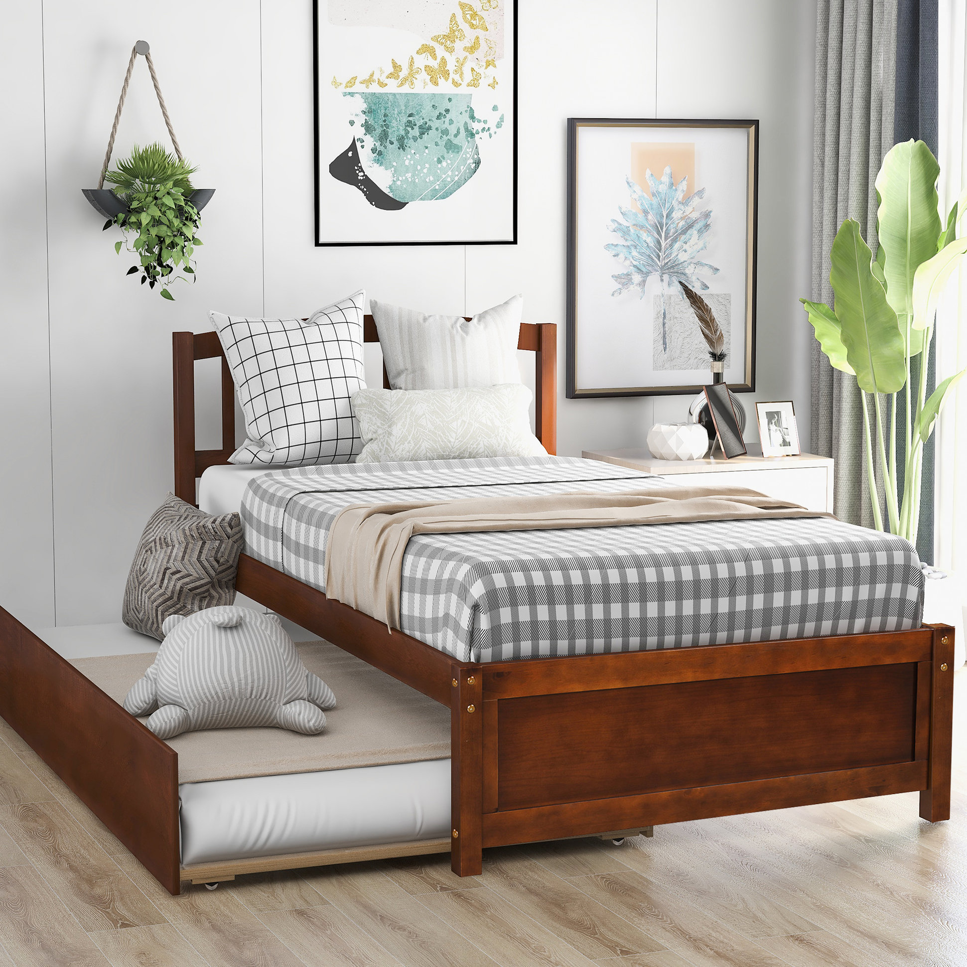 Foldable Rest Platform Latitude Run® Twin Size Wood Platform Bed With Trundle - Comfortable ...