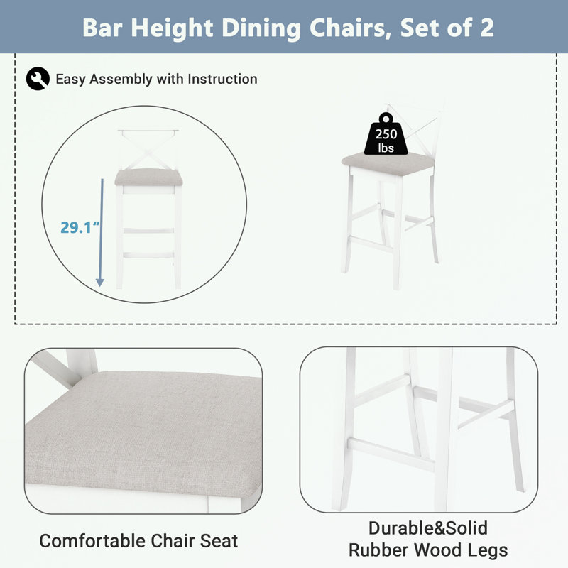 Rectangular Wood Dining Set with 2 Chairs, White, Brown, White