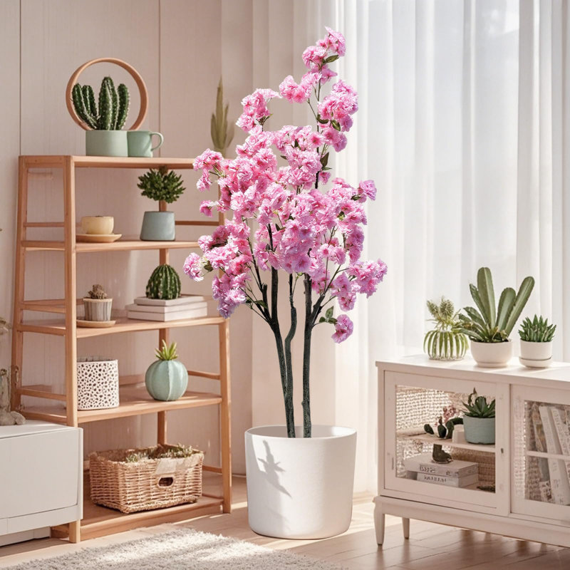 Cerisier artificiel avec tronc texturé et fleurs réalistes