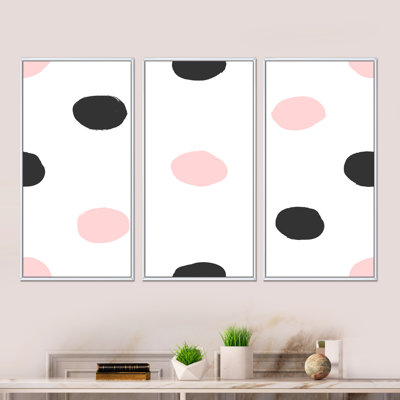 «Pink and Black Polka Dots», reproduction sur toile flottante 3 pièces