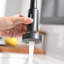 Robinet de cuisine de purificateur d'eau potable avec support de séchage pour vaisselle, robinet d'évier de cuisine rétractable (noir mat)