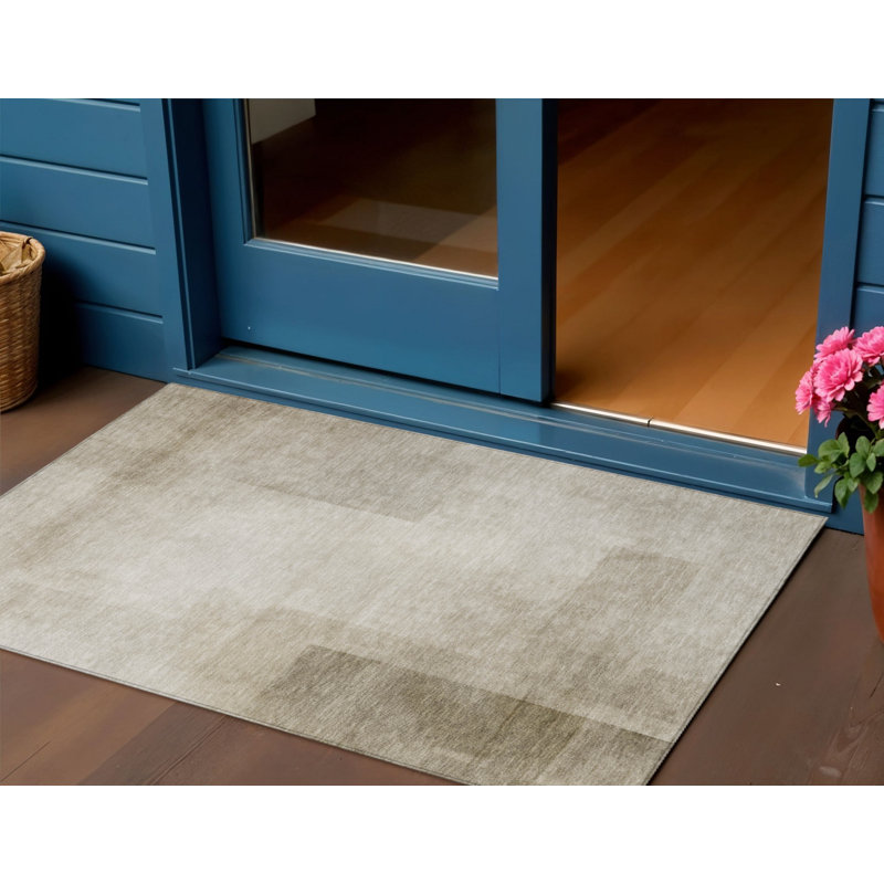 3' X 5' Khaki Geometric Washable Indoor Outdoor Area Rug